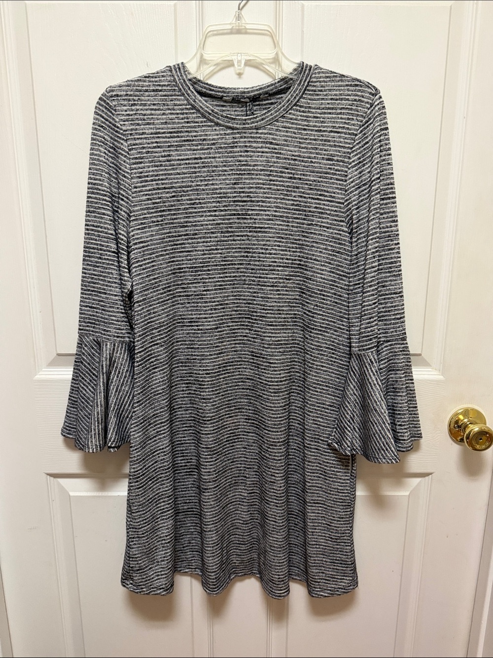 Striped Bell Sleeve Dress with Pockets, Size L